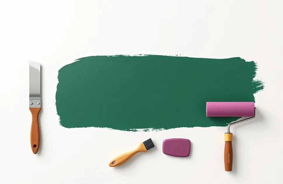 Outils de peinture disposés dans l'ordre des étapes du chantier