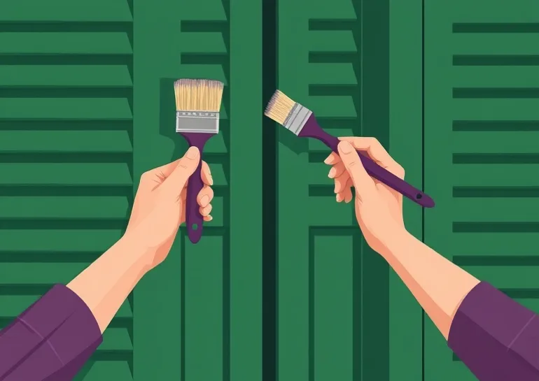 Mise en peinture au pinceau de volets et d'encadrements en bois